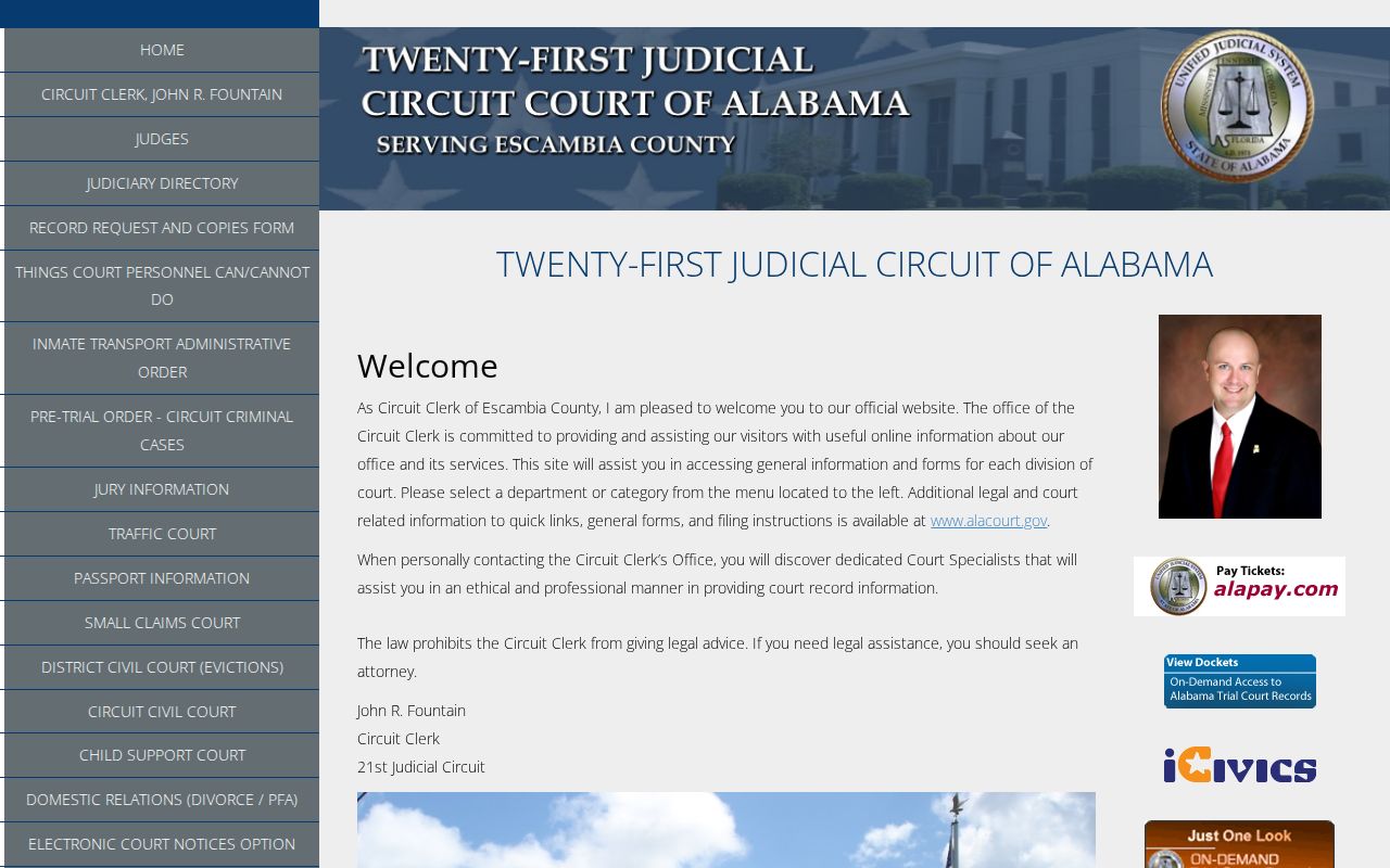 Escambia County Circuit Clerk website for Brewton criminal court records