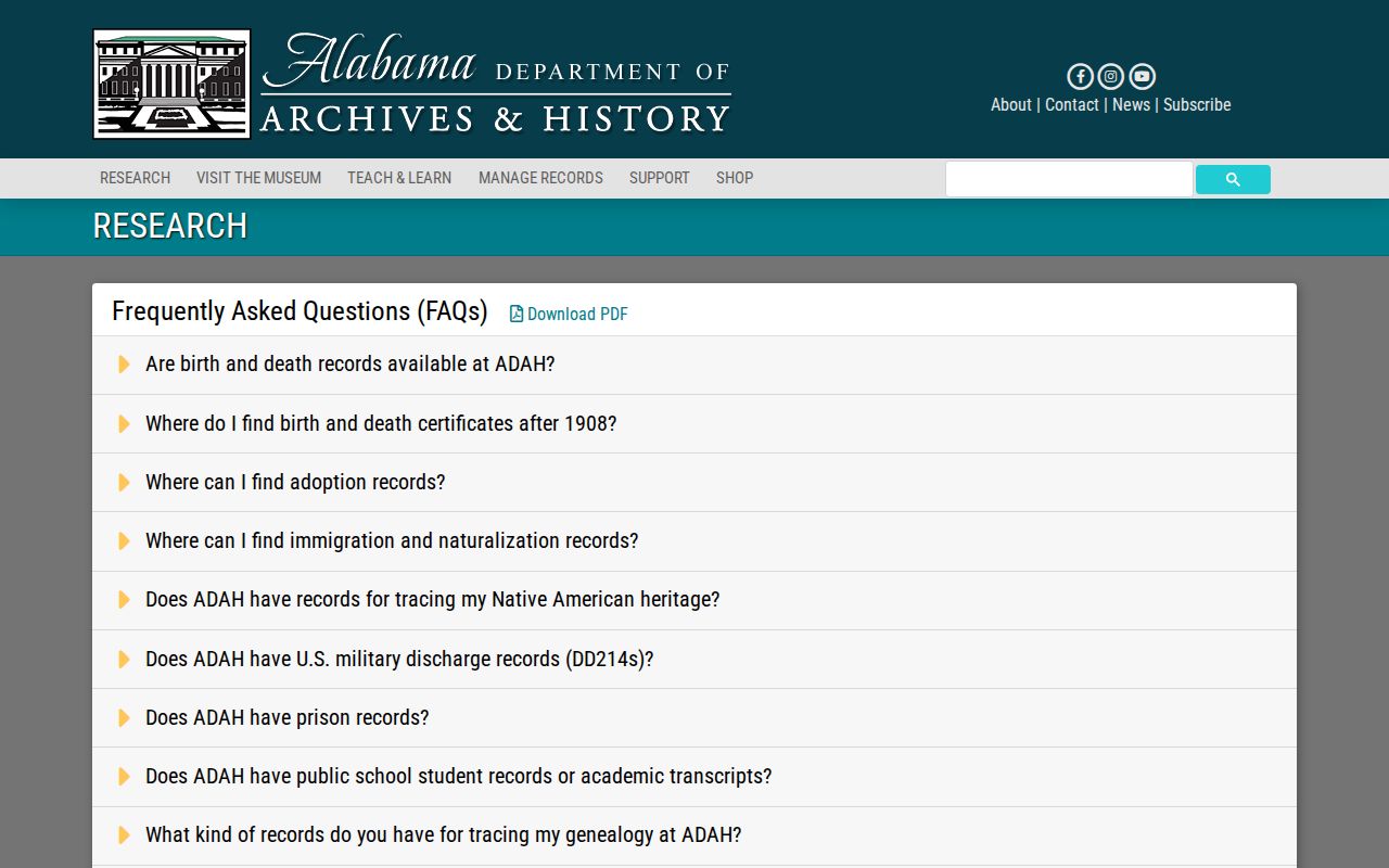 Alabama Department of Archives and History county records guidance