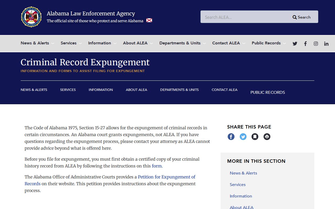 Alabama expungement information for Escambia County arrest records