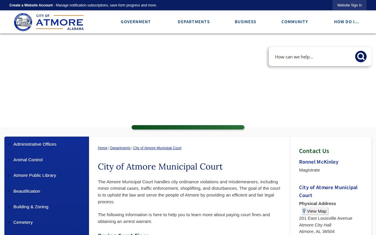 Atmore Municipal Court warrant process in Escambia County