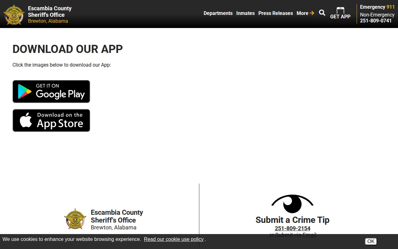 Escambia County sheriff app arrest and most wanted modules
